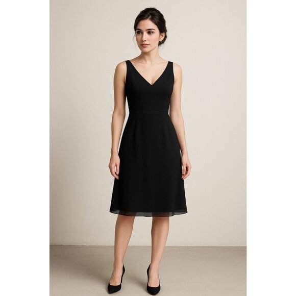VTG Sheri Martin New York Black V-Neck Cocktail Formal Dress Size 12 Sheer Hem - Picture 1 of 7